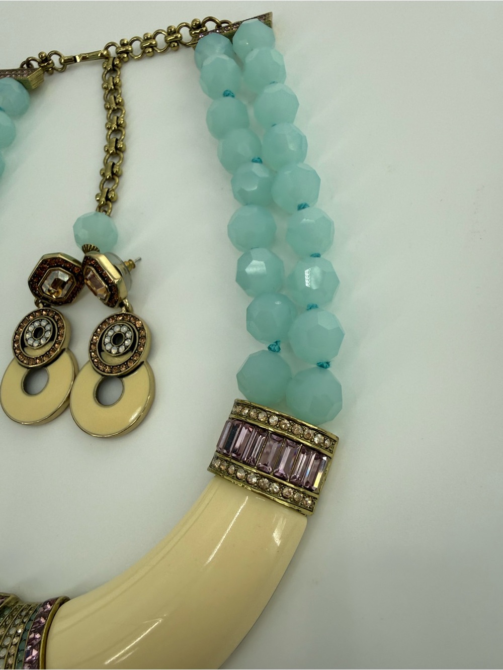 Heidi Daus Aqua Crystal Statement Necklace & Earrings Set Bold Glam Jewelry - Picture 14 of 17